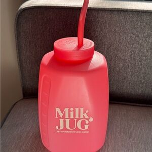 Pink Milk Jug with Straw